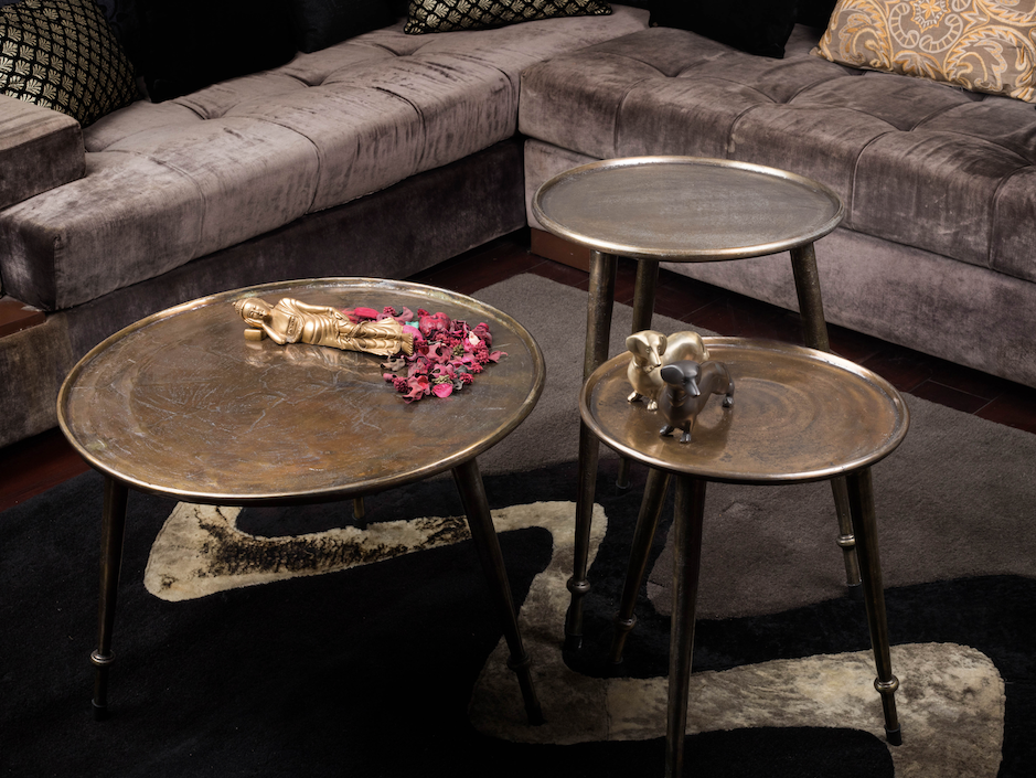 A collection of 3 tables, Made with brass & waterproof, is meant to always steal the show in any setting!