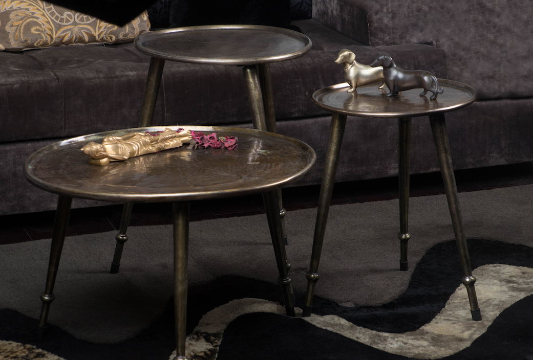 A collection of 3 tables, Made with brass & waterproof, is meant to always steal the show in any setting!