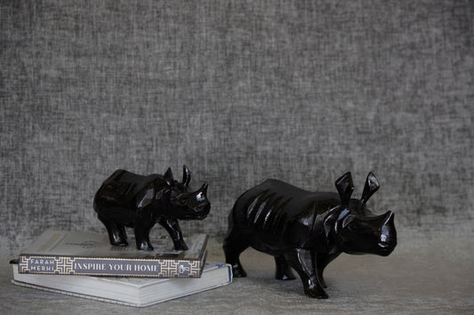 A Set Of Wooden Rhinos Made Of Mango Wood In Black Colour For Home Decor