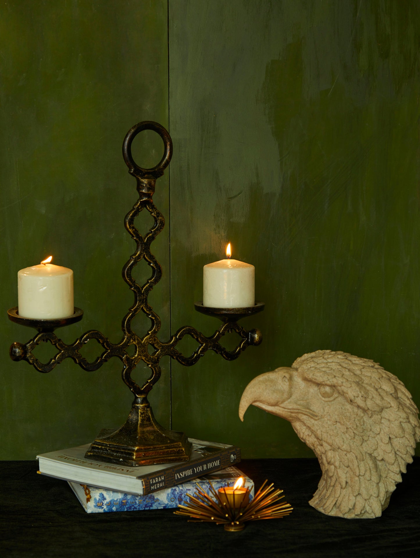 Inky Candle Stand A Rot Iron Candle Stand In A Black Antique finish.